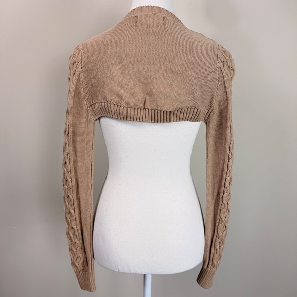 Anthropologie Cable Knit Cropped Sweater Bolero Arms Tan XS - Picture 2 of 8